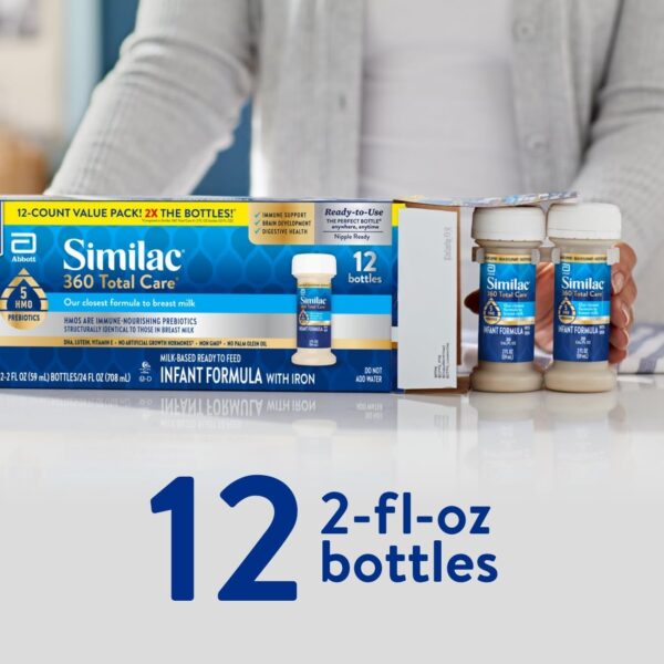 Similac 360 Total Care Infant Formula, Has 5 HMO Prebiotics, Our Closest Prebiotic Blend to Breast Milk, Non-GMO,‡ Baby Formula, Ready to Feed, 2-fl-oz Bottle, Pack of 12 - Image 5