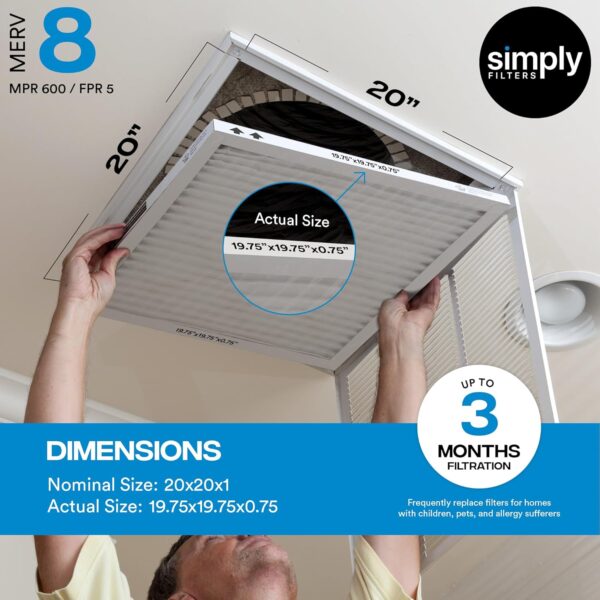 Simply 20x20x1 Air Filter, Merv 8, MPR 600, 6 Pack, Furnace Air Filter for HVAC (Actual Size: 19.75"x19.75"x0.75") DUST, Pet, & Allergy Control - Image 5
