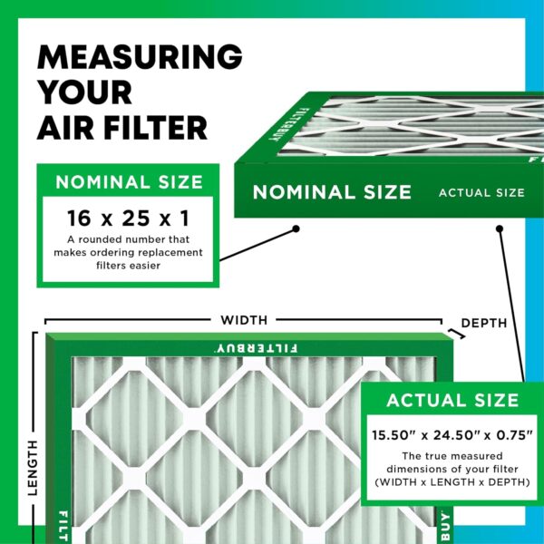Filterbuy 16x25x1 Air Filter MERV 8 Dust Defense (4-Pack), Pleated HVAC AC Furnace Air Filters Replacement (Actual Size: 15.50 x 24.50 x 0.75 Inches) - Image 7