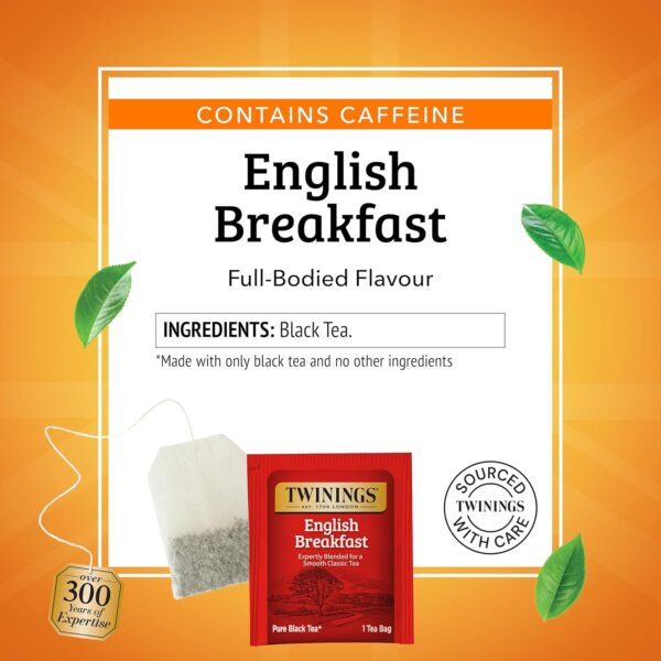 Twinings English Breakfast Black Tea Individually Wrapped Bags, 100 Count (Pack of 1), Smooth, Flavourful, and Robust, Caffeinated, Enjoy Hot or Iced, 100 Teabags - Image 4