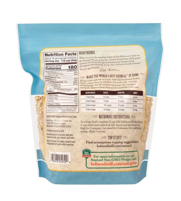 Bob's Red Mill Organic Old Fashioned Rolled Oats, 32oz (Pack of 1) - Non GMO, Whole Grain, Vegan, Kosher - Image 6
