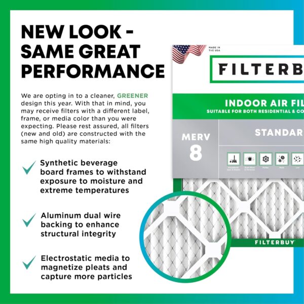 Filterbuy 16x25x1 Air Filter MERV 8 Dust Defense (4-Pack), Pleated HVAC AC Furnace Air Filters Replacement (Actual Size: 15.50 x 24.50 x 0.75 Inches) - Image 6