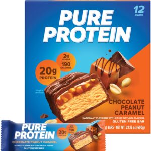 Pure Protein Bars, High Protein, Nutritious Snacks to Support Energy, Low Sugar, Gluten Free, Chocolate Peanut Caramel, 1.76oz, 12 Count (Pack of 1) (Packaging May Vary)